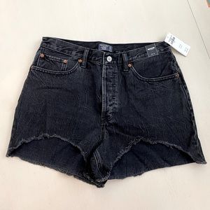 Womens Abercrombie & Fitch black denim jean shorts. High Rise 4”. Sz 10/30 NWT!